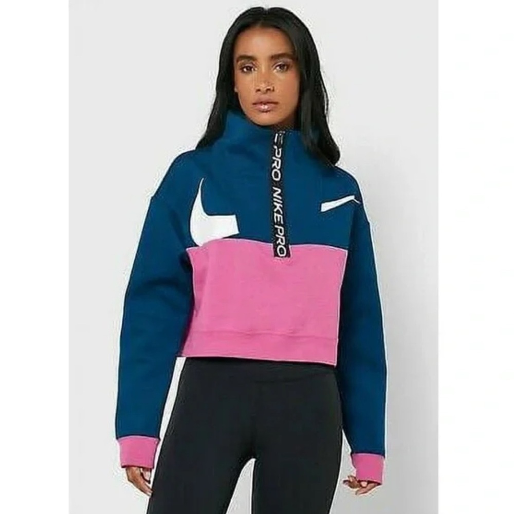 NWOT NIKE DRI-FIT BLUE & PINK CROPPED QUARTERZIP
